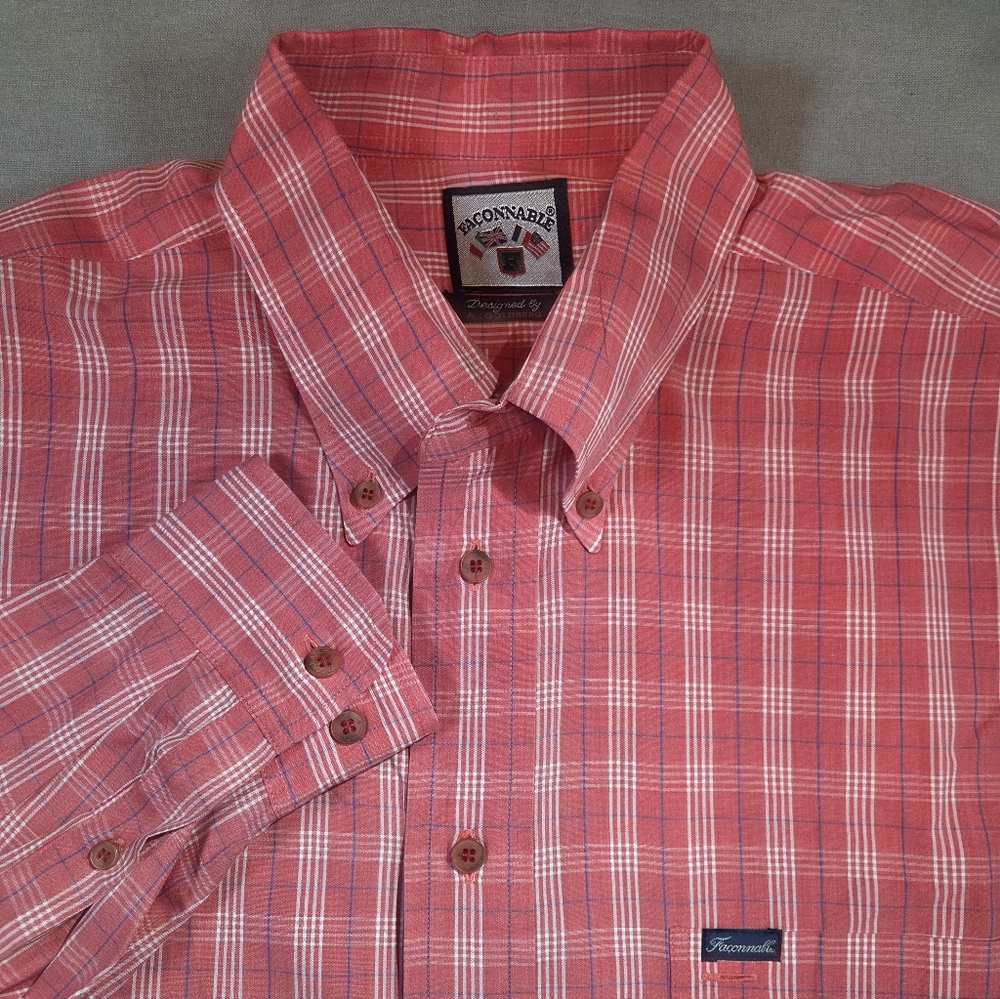 Facconable Men's Red Plaid Button Down Shirt Size XL